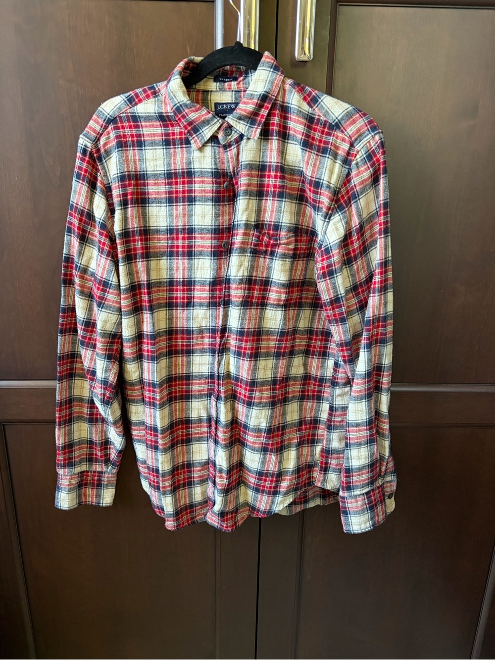 J. Crew Factory Red and Cream Plaid Button-Down Flannel Shirt